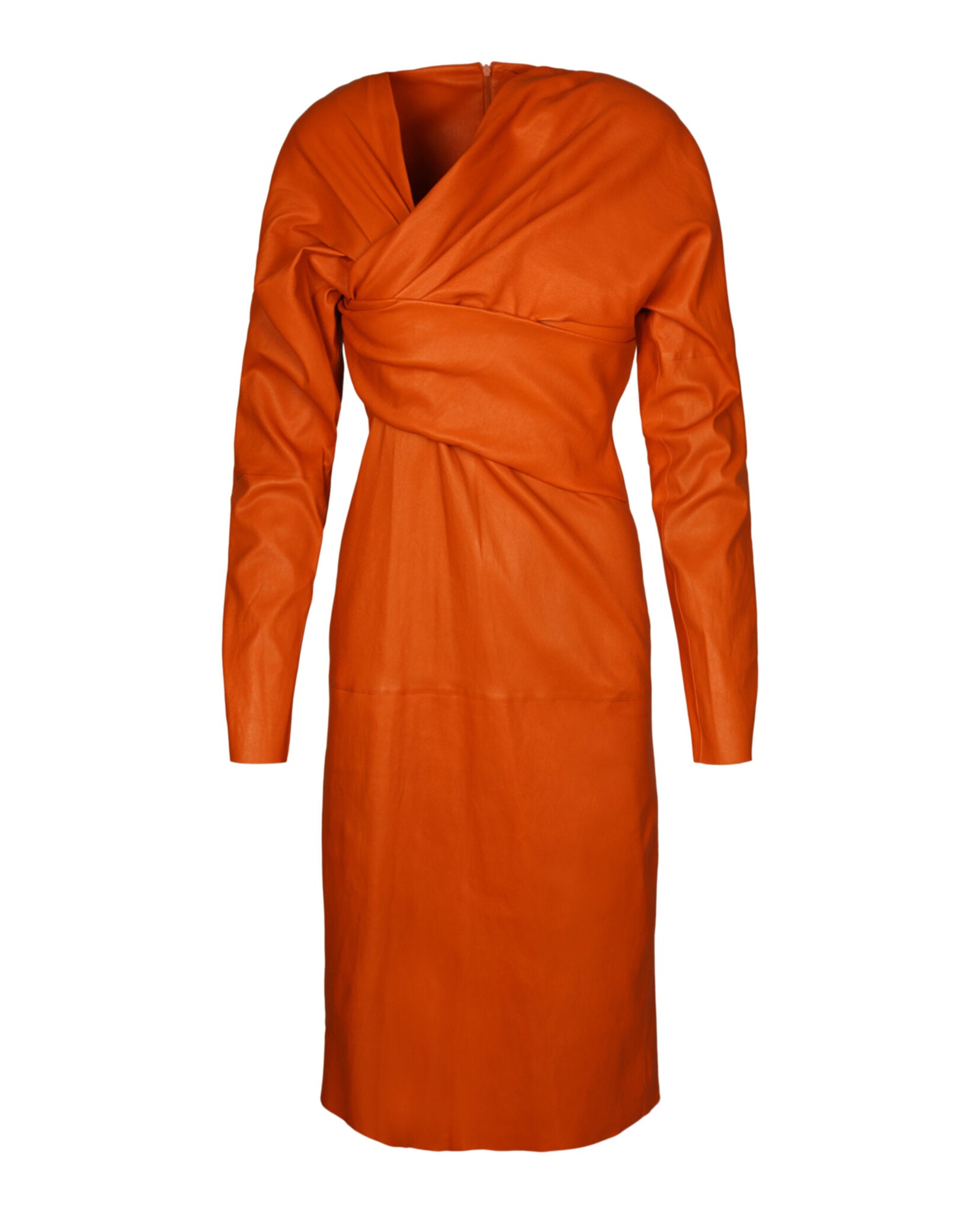 Bottega Veneta Womens Draped Leather Midi Dress