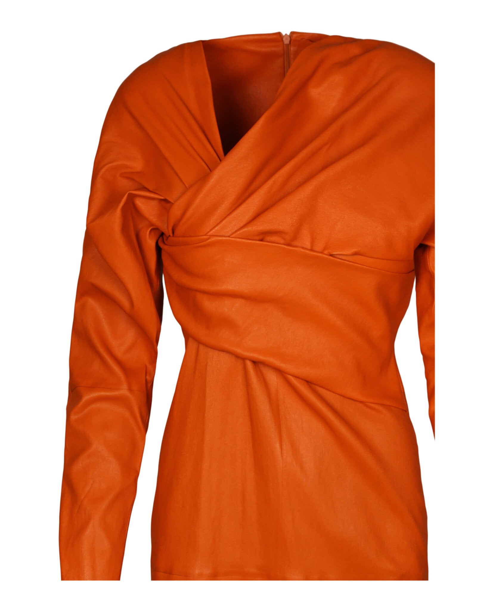 Bottega Veneta Womens Draped Leather Midi Dress