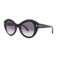 Tom Ford Sunglasses Cat Eye Full Rim, Shiny Black Frame and Gradient Smoke Lens FT108401B