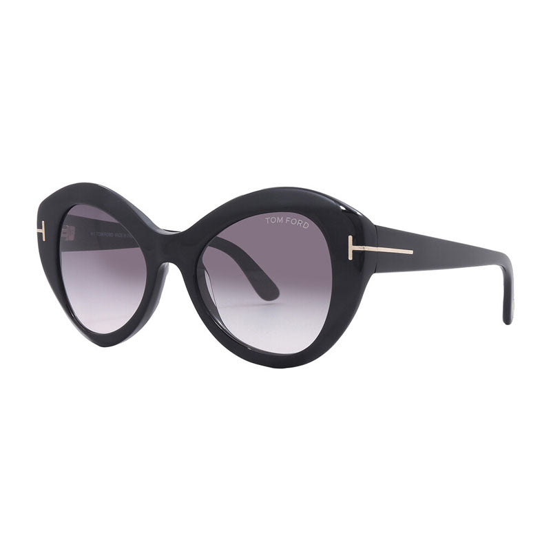 Tom Ford Sunglasses Cat Eye Full Rim, Shiny Black Frame and Gradient Smoke Lens FT108401B