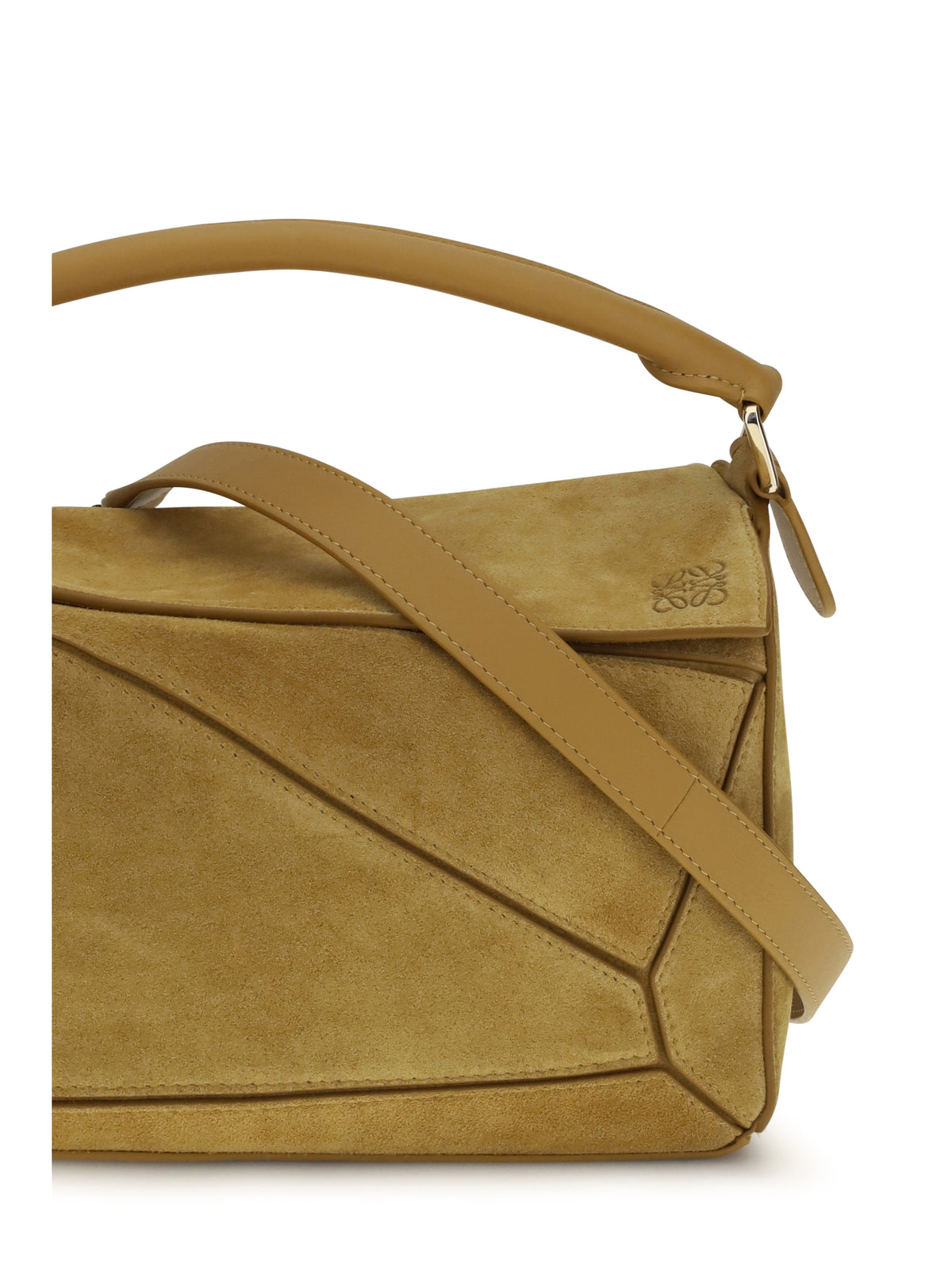 Loewe Women Small Featherlight Puzzle Suede Handbag