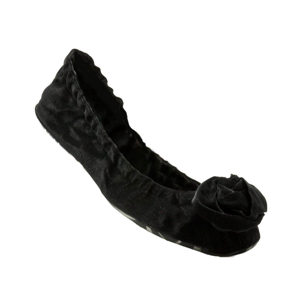 J&C S01_12A_001 Folding Black Rosette Fabric Ballerina Flats