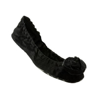 J&C S01_12A_001 Folding Black Rosette Fabric Ballerina Flats