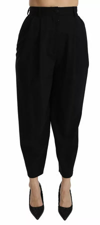Dolce & Gabbana Black Wool High Waist Pleat Front Cropped Women's Pants