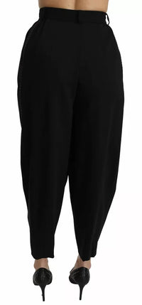 Dolce & Gabbana Black Wool High Waist Pleat Front Cropped Women's Pants
