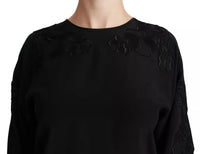 Dolce & Gabbana Black Floral Embroidered Blouse Silk Women's Top
