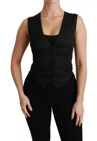 Dolce & Gabbana Dolce & Gabbana Black Lace Waistcoat Slim Vest Silk Women's Top