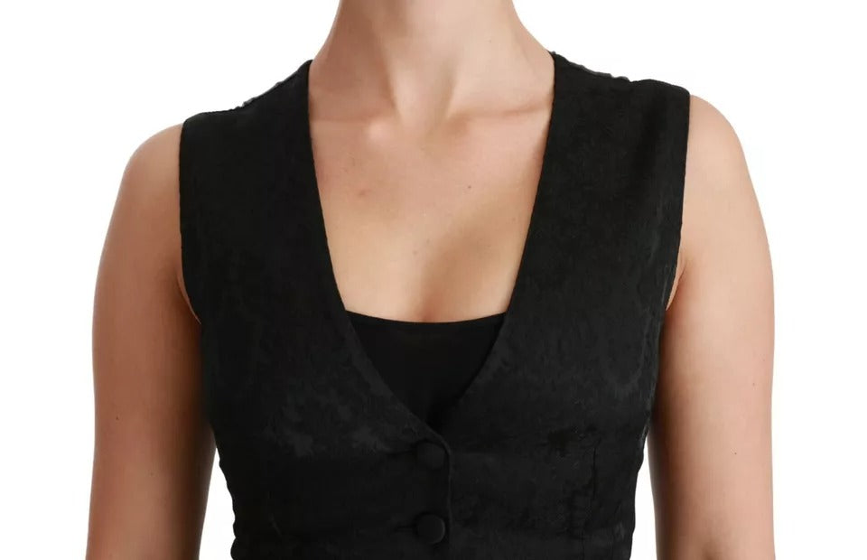 Dolce & Gabbana Dolce & Gabbana Black Lace Waistcoat Slim Vest Silk Women's Top