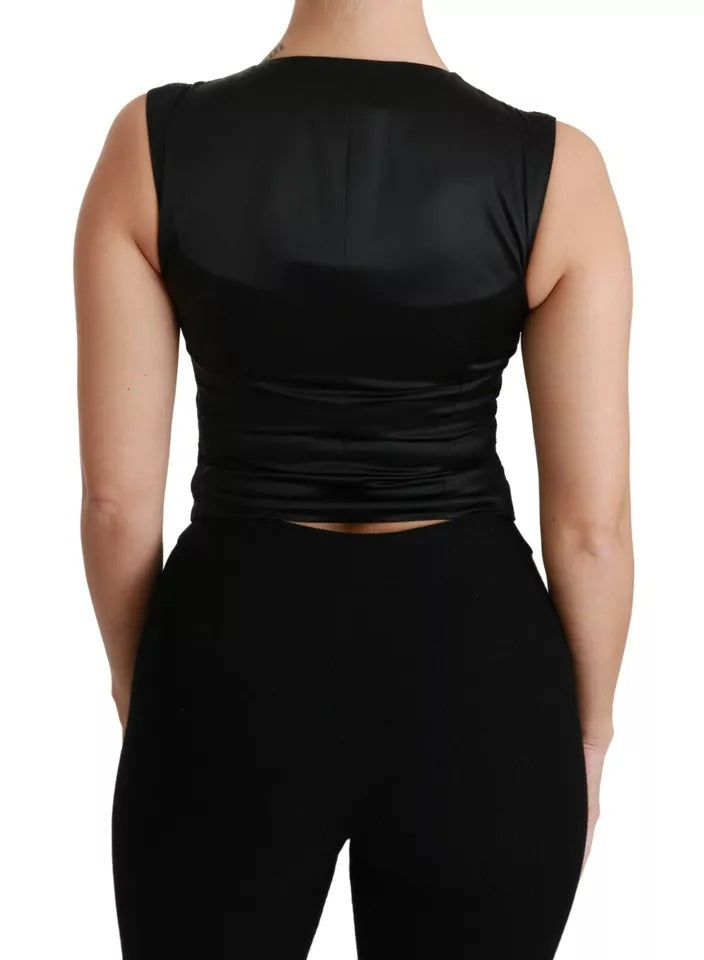 Dolce & Gabbana Dolce & Gabbana Black Lace Waistcoat Slim Vest Silk Women's Top