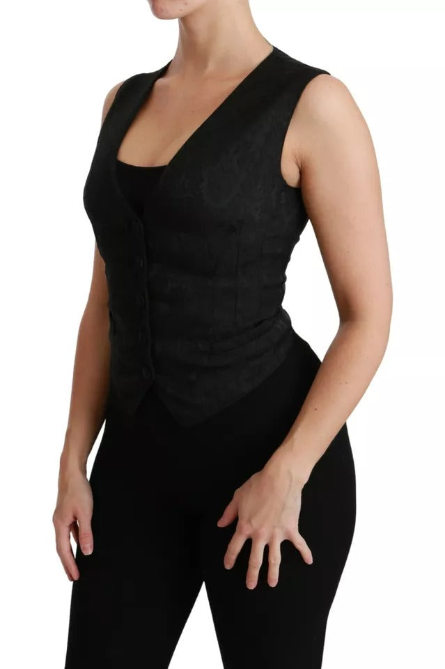 Dolce & Gabbana Dolce & Gabbana Black Lace Waistcoat Slim Vest Silk Women's Top