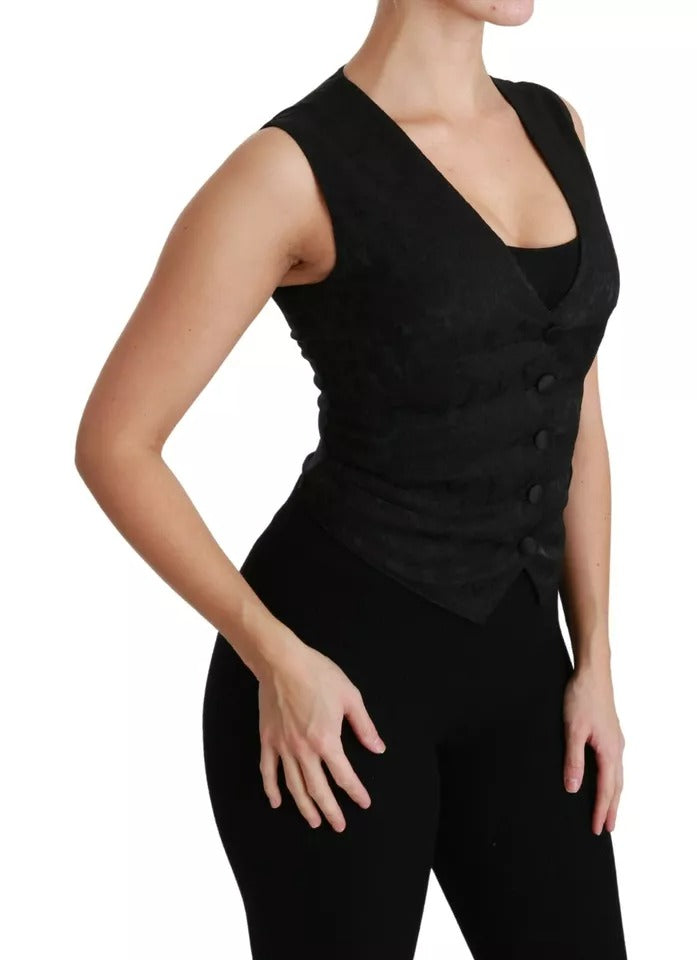 Dolce & Gabbana Dolce & Gabbana Black Lace Waistcoat Slim Vest Silk Women's Top