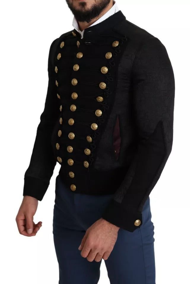 Dolce & Gabbana Black Button Embellished Military Men's Jacket