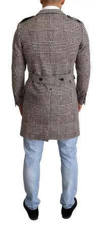 Dolce & Gabbana Gray Check Plaid Long Trench Coat Men's Jacket