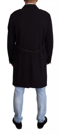 Dolce & Gabbana Blue Trench Coat Long Wool Stretch Men's Jacket