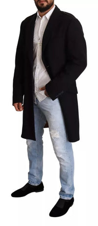 Dolce & Gabbana Blue Trench Coat Long Wool Stretch Men's Jacket