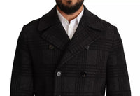 Dolce & Gabbana Black Trench Coat Check Wool Men's Jacket