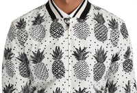 Dolce & Gabbana White Black Pineapple Bomber Coat Men's Jacket