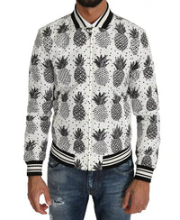 Dolce & Gabbana White Black Pineapple Bomber Coat Men's Jacket