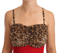 Dolce & Gabbana Brown Leopard Red Tulle Sheath Midi Women's Dress