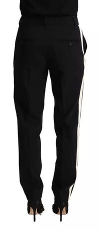 Dolce & Gabbana Black White Stripes Wool Tapered Women's Pants