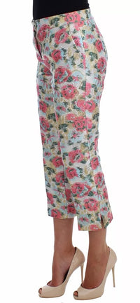 Dolce & Gabbana White Pink Floral Brocade Women's Pants