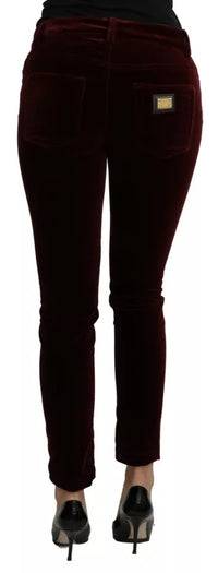 Dolce & Gabbana Bordeaux Velvet Stretch Slim Fit Women's Pants