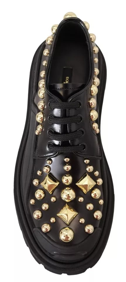 Dolce & Gabbana Dolce & Gabbana Black Leather Trekking Derby Embellished Women's Shoes