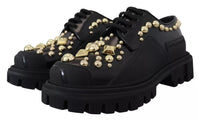 Dolce & Gabbana Dolce & Gabbana Black Leather Trekking Derby Embellished Women's Shoes