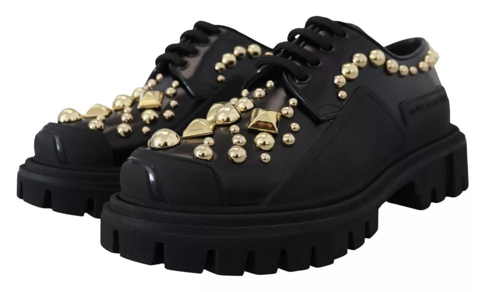 Dolce & Gabbana Dolce & Gabbana Black Leather Trekking Derby Embellished Women's Shoes