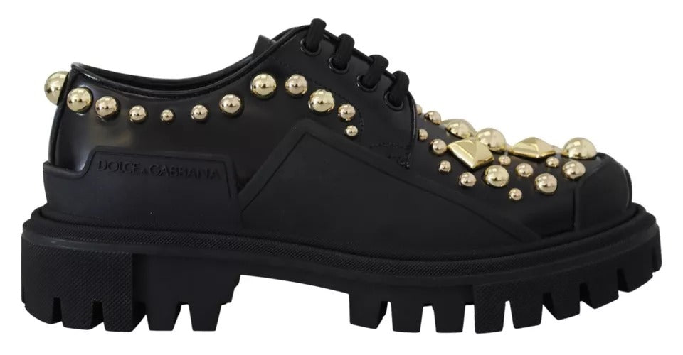 Dolce & Gabbana Dolce & Gabbana Black Leather Trekking Derby Embellished Women's Shoes
