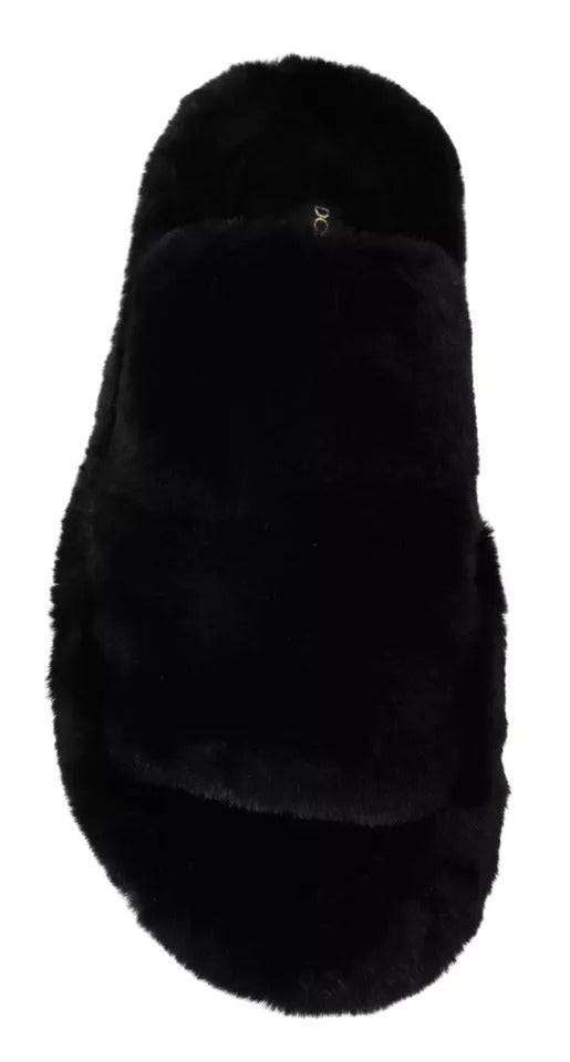 Dolce & Gabbana Dolce & Gabbana Black Polyester Faux Fur Mens Flats Sandals Men's Shoes