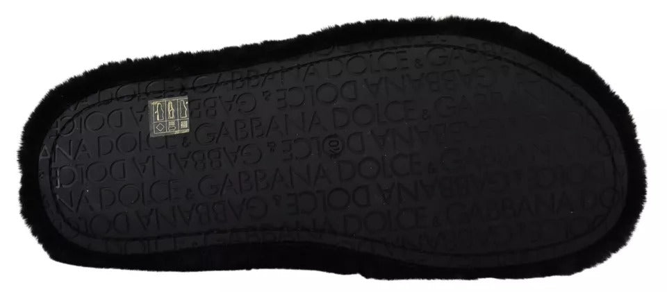 Dolce & Gabbana Dolce & Gabbana Black Polyester Faux Fur Mens Flats Sandals Men's Shoes