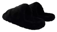 Dolce & Gabbana Dolce & Gabbana Black Polyester Faux Fur Mens Flats Sandals Men's Shoes