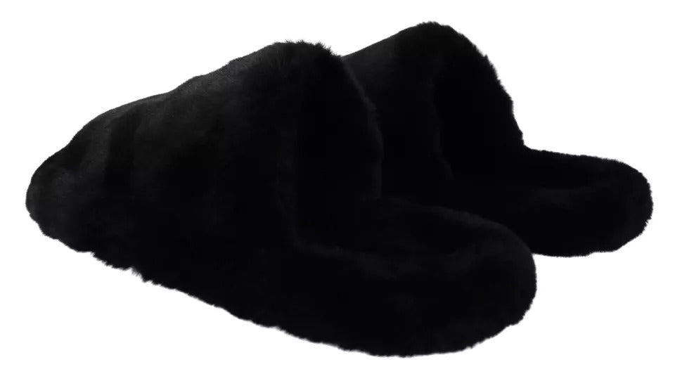 Dolce & Gabbana Dolce & Gabbana Black Polyester Faux Fur Mens Flats Sandals Men's Shoes