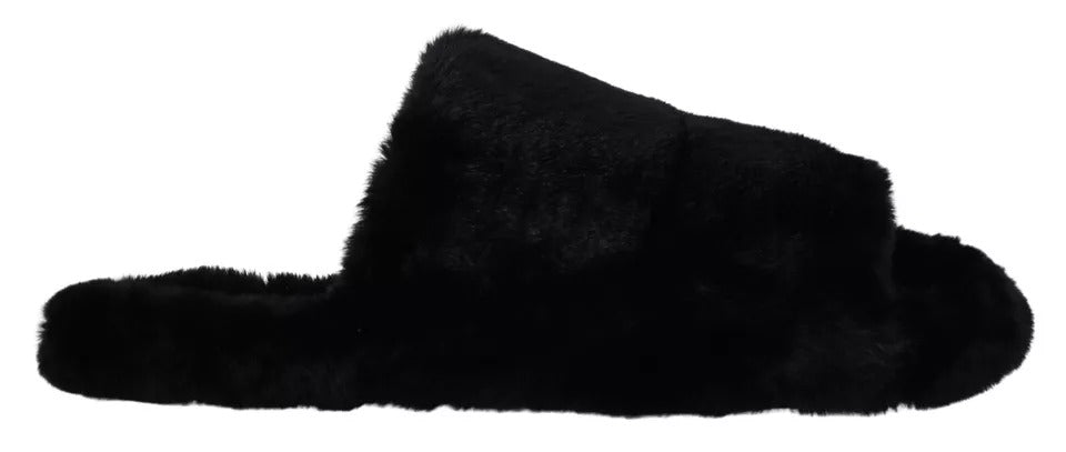 Dolce & Gabbana Dolce & Gabbana Black Polyester Faux Fur Mens Flats Sandals Men's Shoes