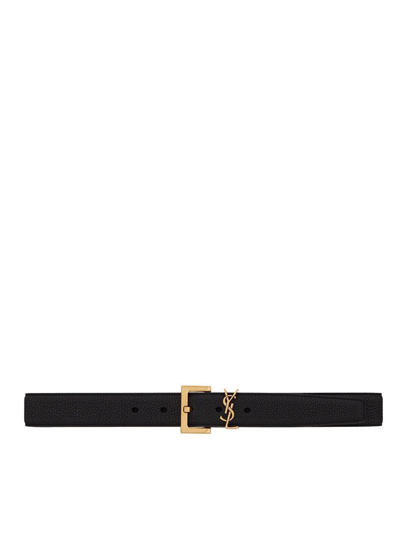 Saint Laurent Saint Laurent Women Cassandre Belt With Square Buckle In Hammered Leather