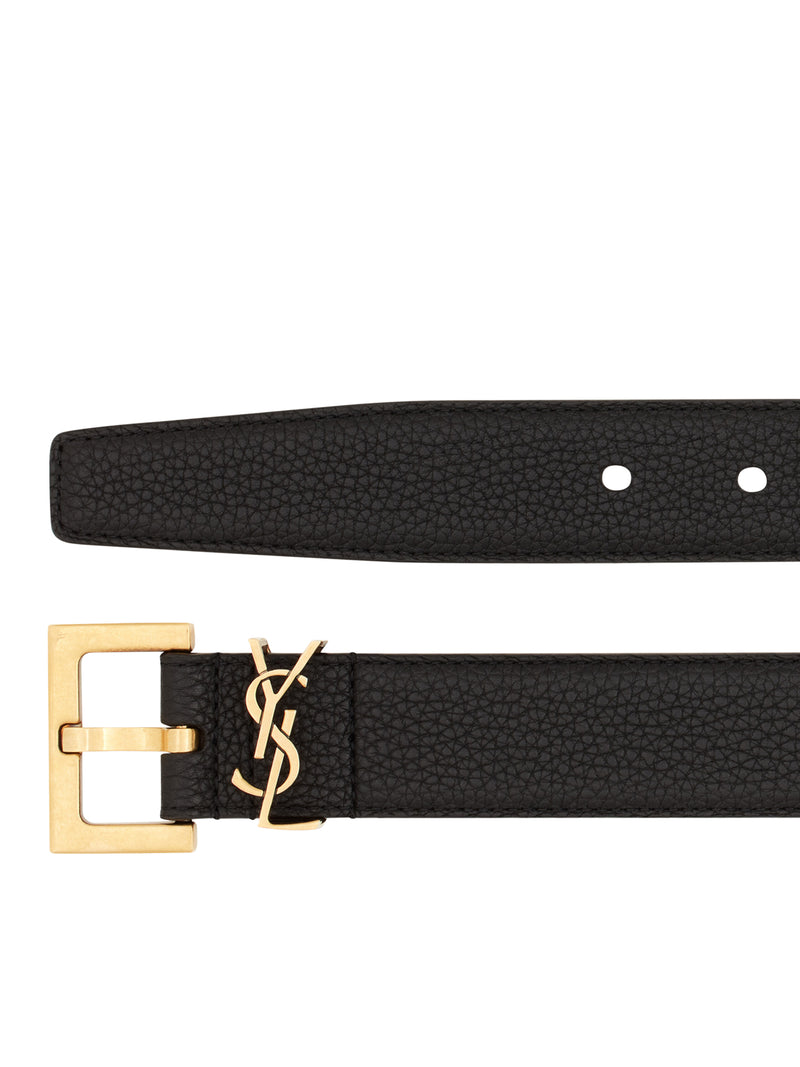 Saint Laurent Saint Laurent Women Cassandre Belt With Square Buckle In Hammered Leather
