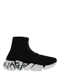 Balenciaga Womens Speed 2.0 Lace-up Graffiti Recycled Knit Sneakers