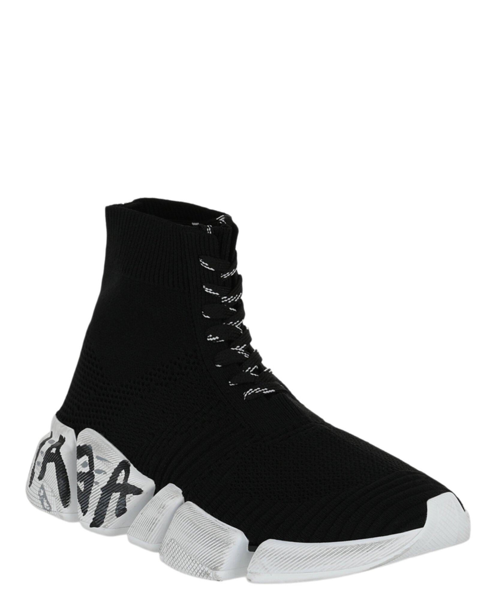 Balenciaga Womens Speed 2.0 Lace-up Graffiti Recycled Knit Sneakers