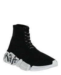 Balenciaga Womens Speed 2.0 Lace-up Graffiti Recycled Knit Sneakers