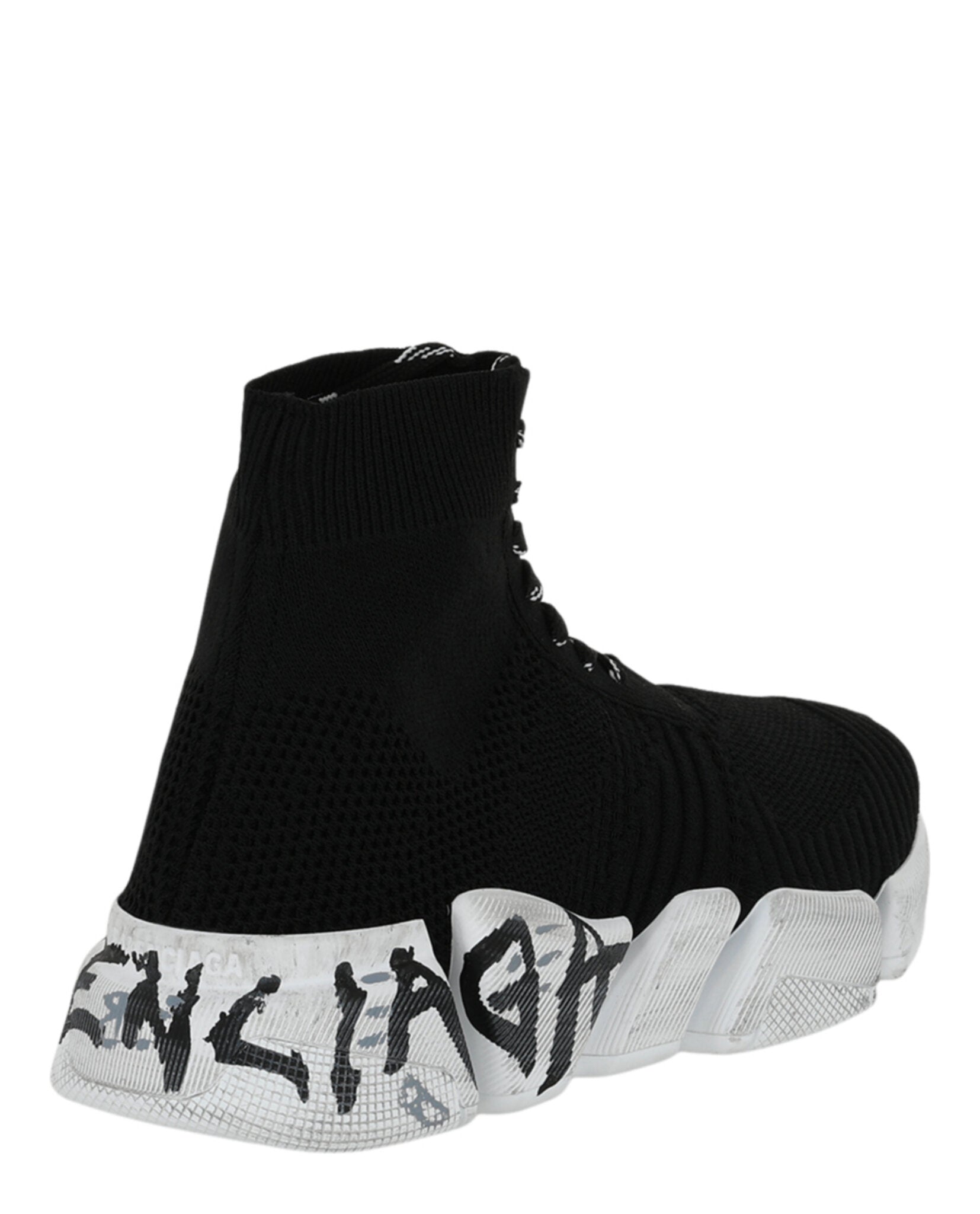 Balenciaga Womens Speed 2.0 Lace-up Graffiti Recycled Knit Sneakers