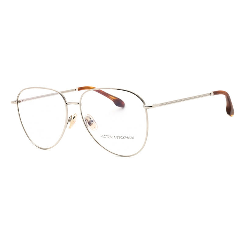 Victoria Beckham Eyeglasses Aviator Full Rim, Silver Frame and Clear Demo Lenses Lens VB2116040