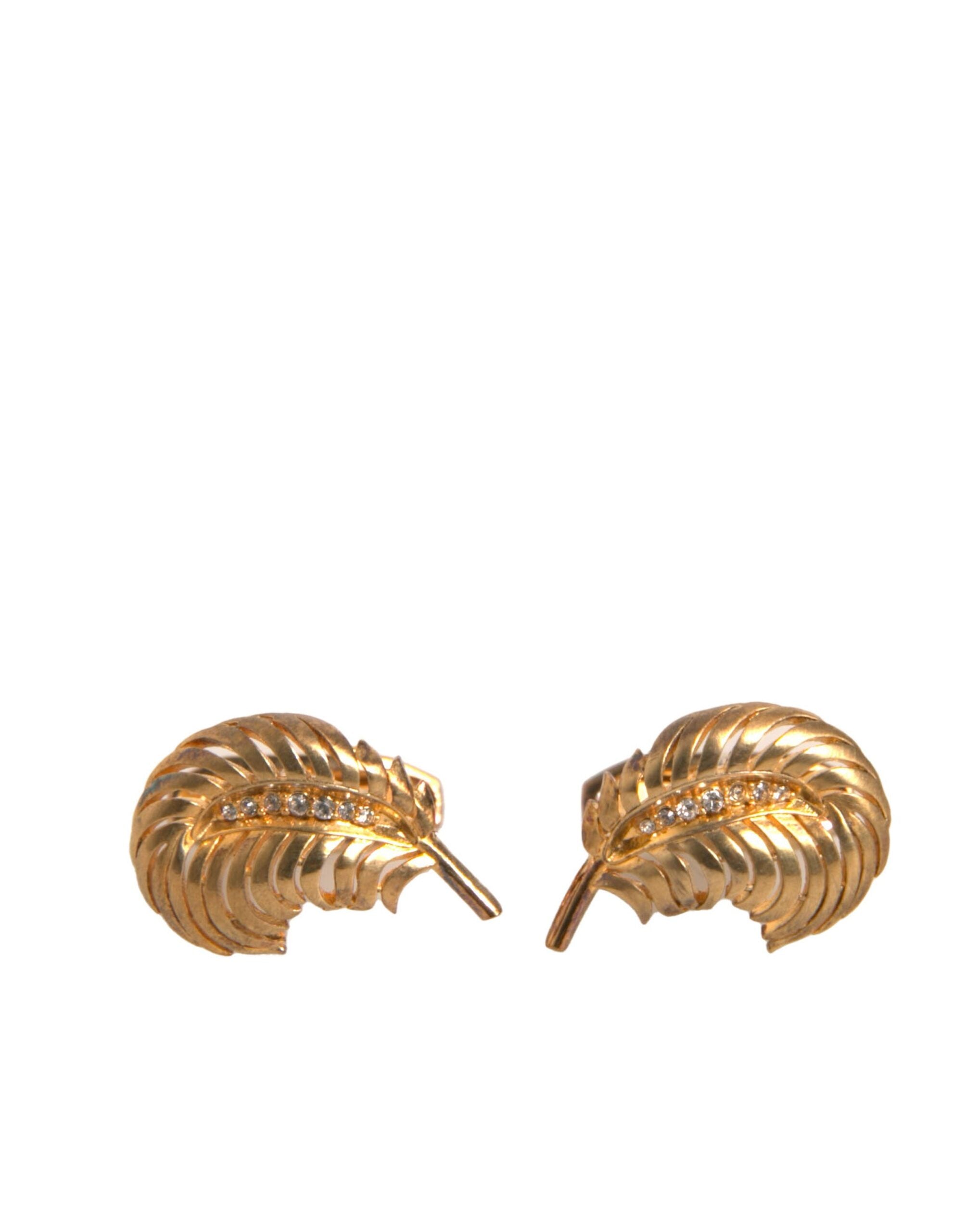 Dolce & Gabbana Dolce & Gabbana Gold 925 Sterling Silver Crystal Leaf Men's Cufflink