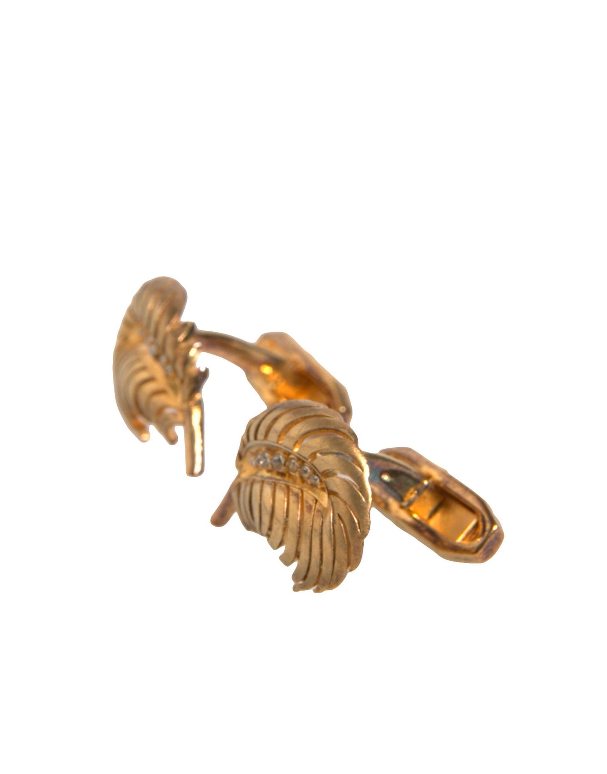 Dolce & Gabbana Dolce & Gabbana Gold 925 Sterling Silver Crystal Leaf Men's Cufflink