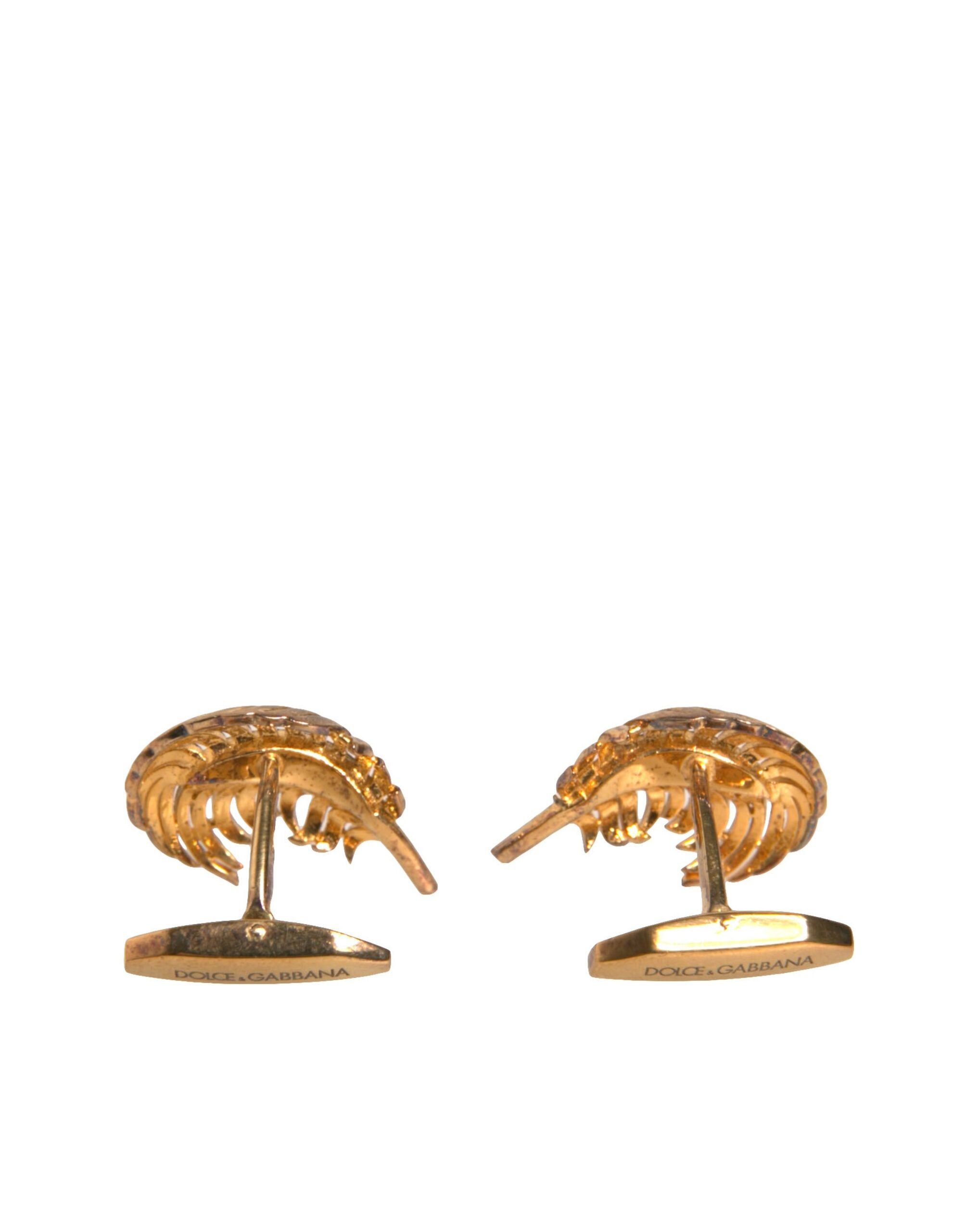 Dolce & Gabbana Dolce & Gabbana Gold 925 Sterling Silver Crystal Leaf Men's Cufflink