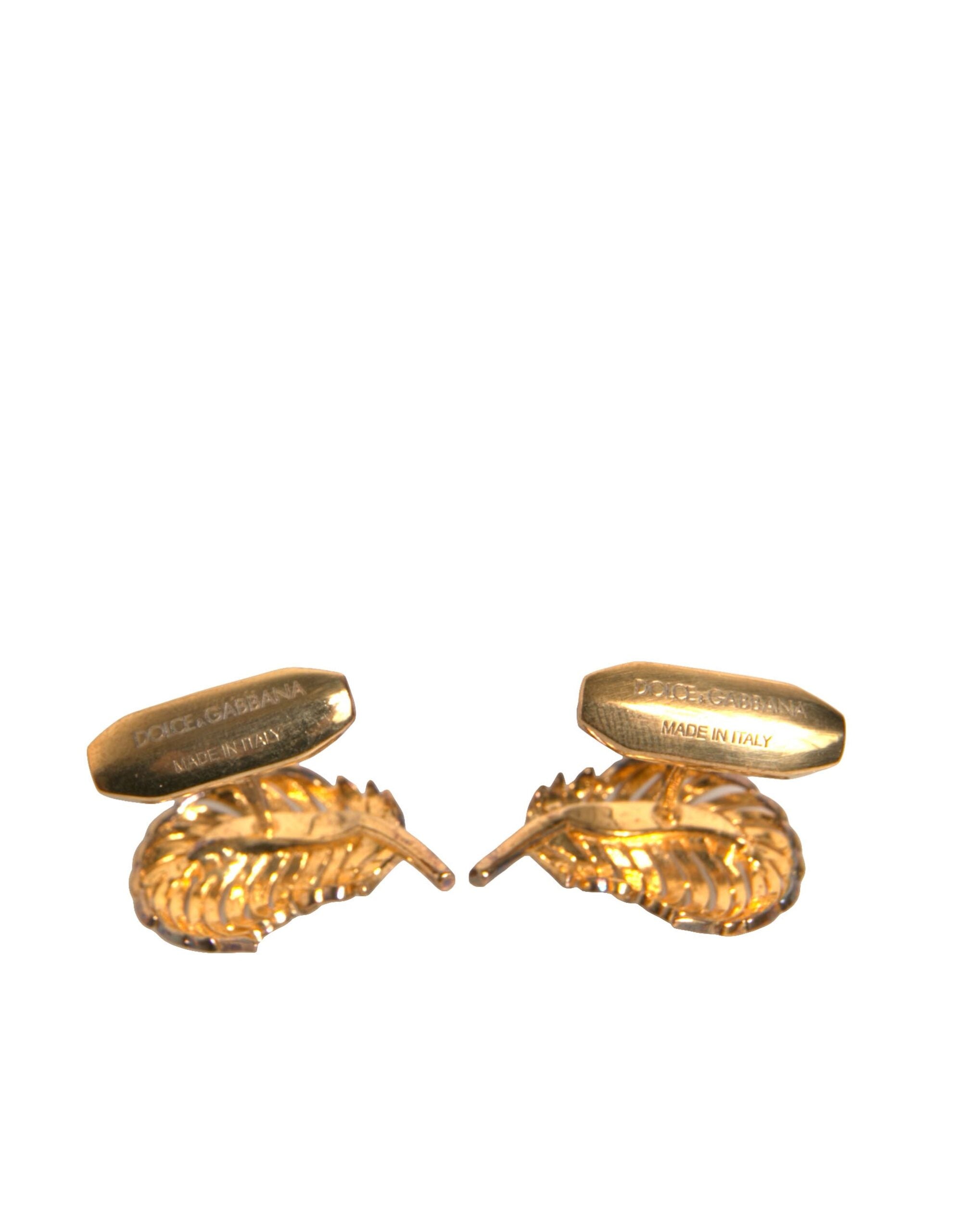 Dolce & Gabbana Dolce & Gabbana Gold 925 Sterling Silver Crystal Leaf Men's Cufflink