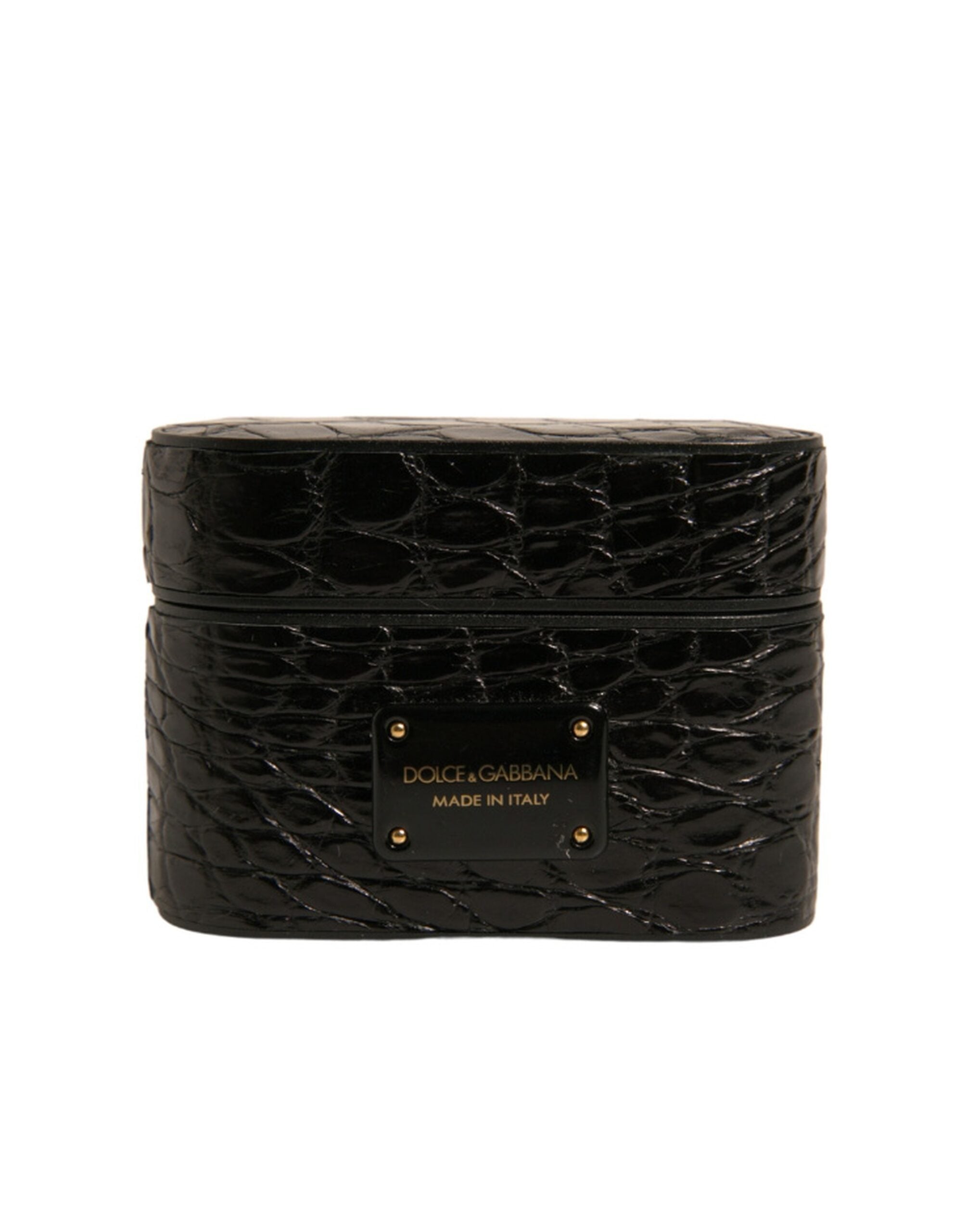 Dolce & Gabbana Dolce & Gabbana Black Leather Metal Logo Plaque Holder Airpods  Case