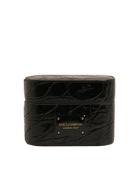 Dolce & Gabbana Dolce & Gabbana Black Leather Metal Logo Plaque Holder Airpods  Case