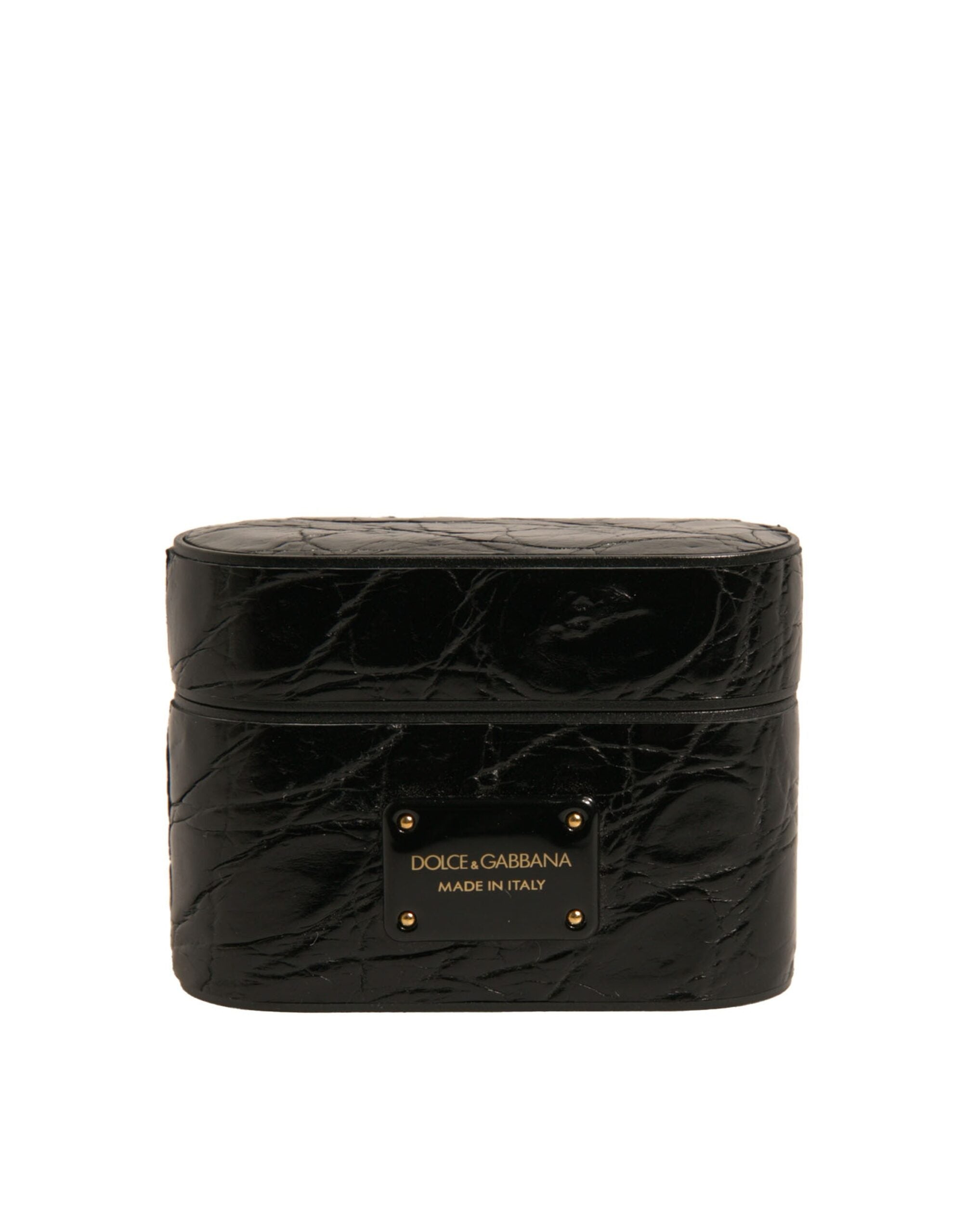 Dolce & Gabbana Dolce & Gabbana Black Leather Metal Logo Plaque Holder Airpods  Case