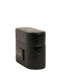 Dolce & Gabbana Dolce & Gabbana Black Leather Metal Logo Plaque Holder Airpods  Case
